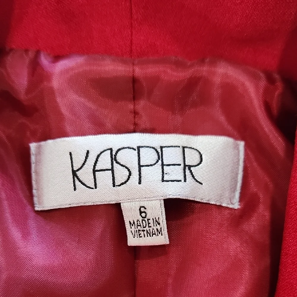 Kasper Red Open Front Shawl Collar Blazer Women Size 6